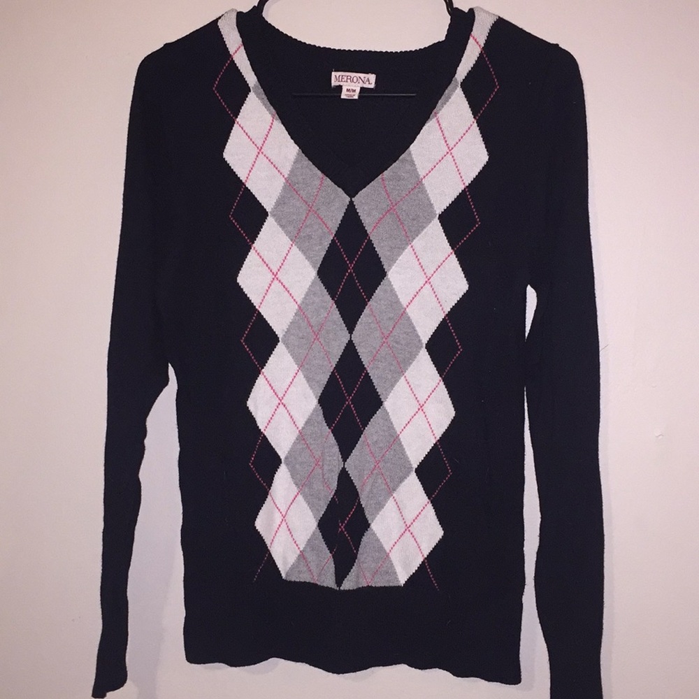 Black argyle sweater